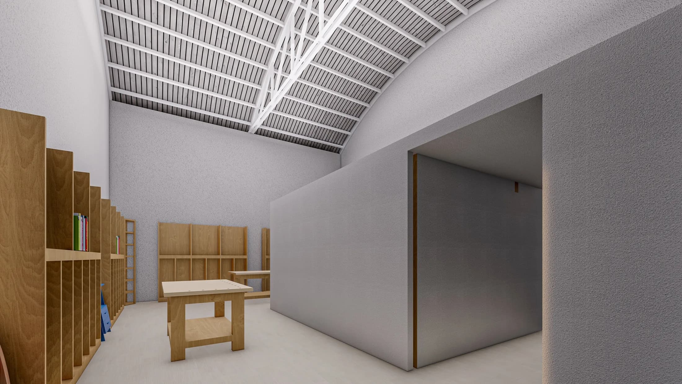 Interior rendering looking toward the studio entry