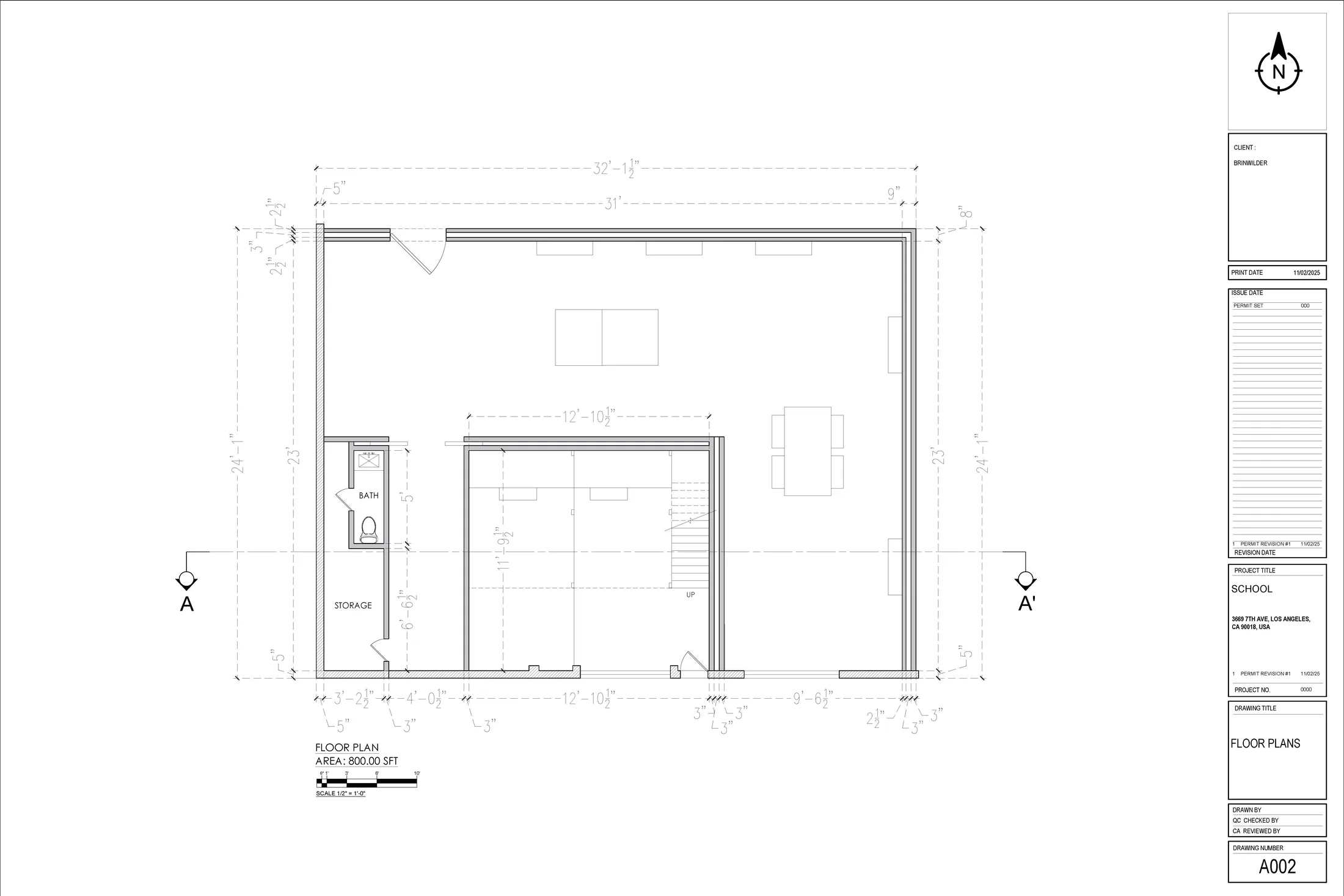 Floor plan of the 800 sqft studio