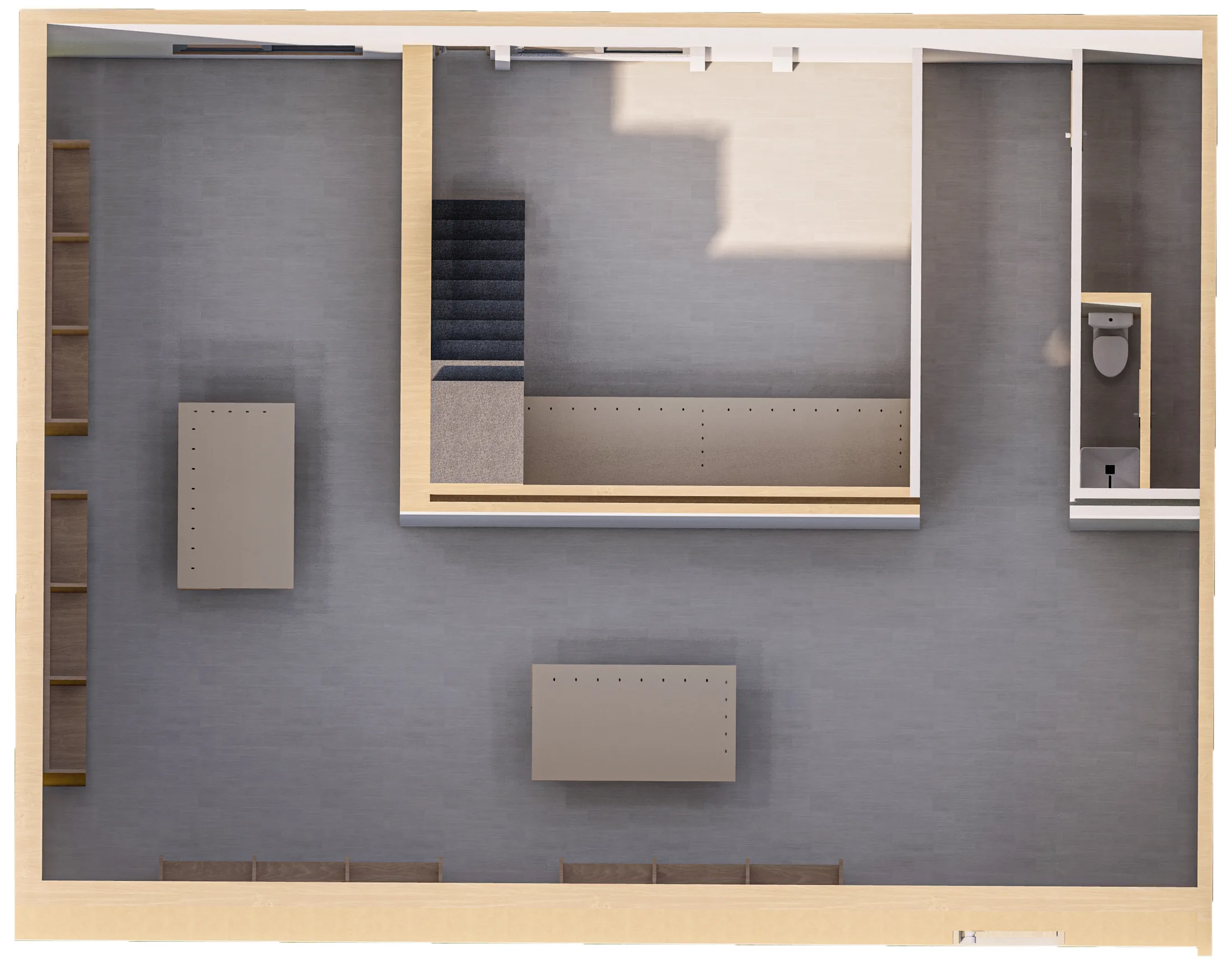 Plan-view rendering of the studio