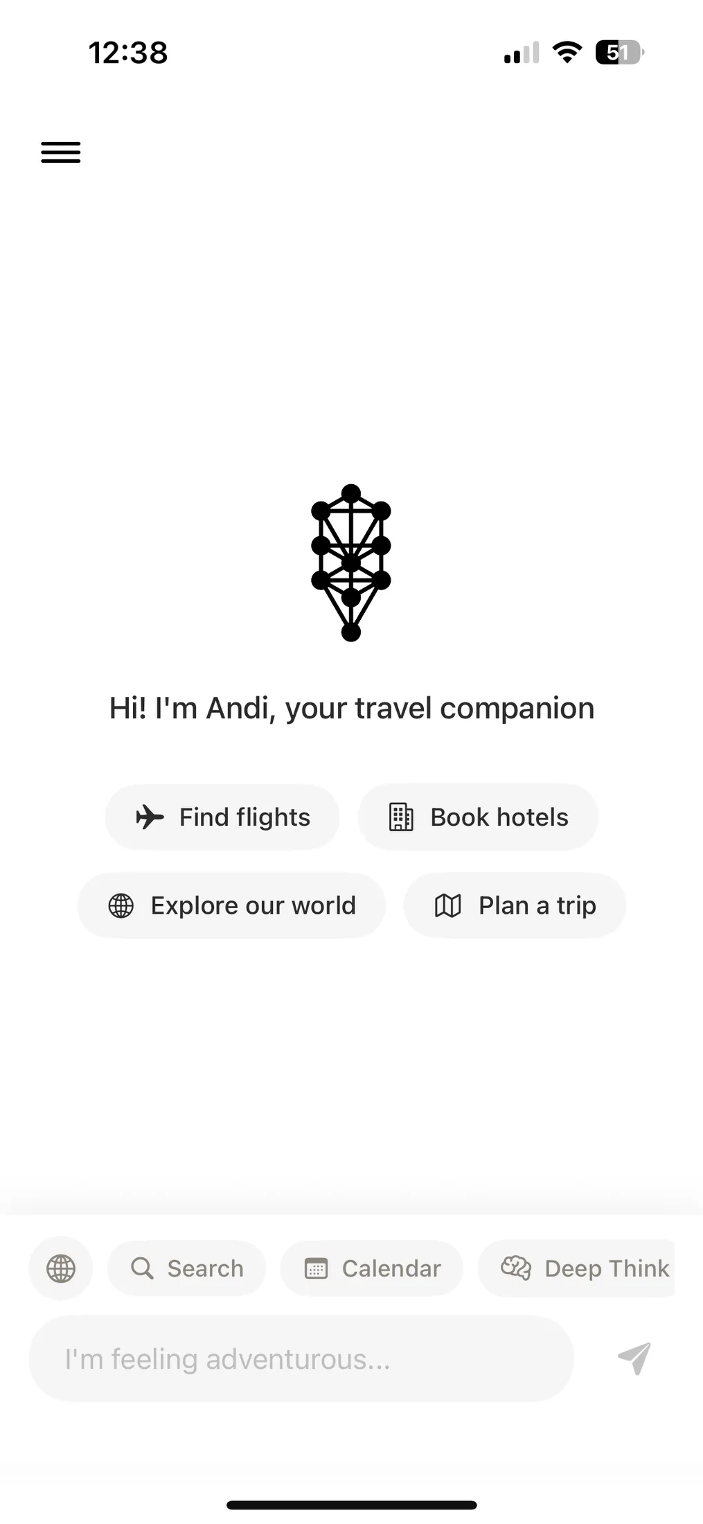 Onboarding screen introducing the travel companion